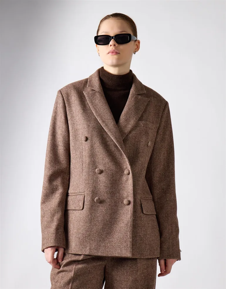 Brown Marl Oversized Blazer - 1