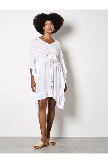 Sequin Woven Kaftan Mini Dress