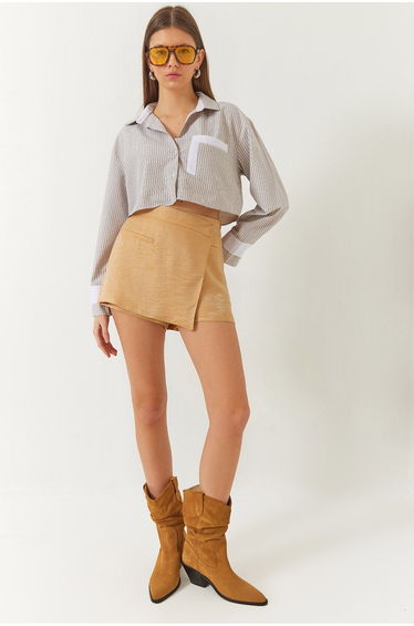 Women's Hidden Zipper Detailed Glitter Clamshell Shorts Skirt