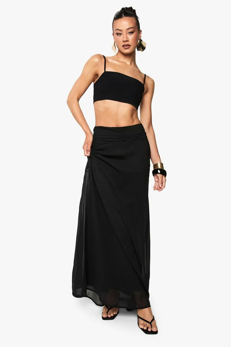 Tall Chiffon Puddle Hem Maxi Skirt - black