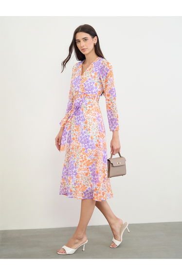 Floral Midi Dress with Tie-Belt