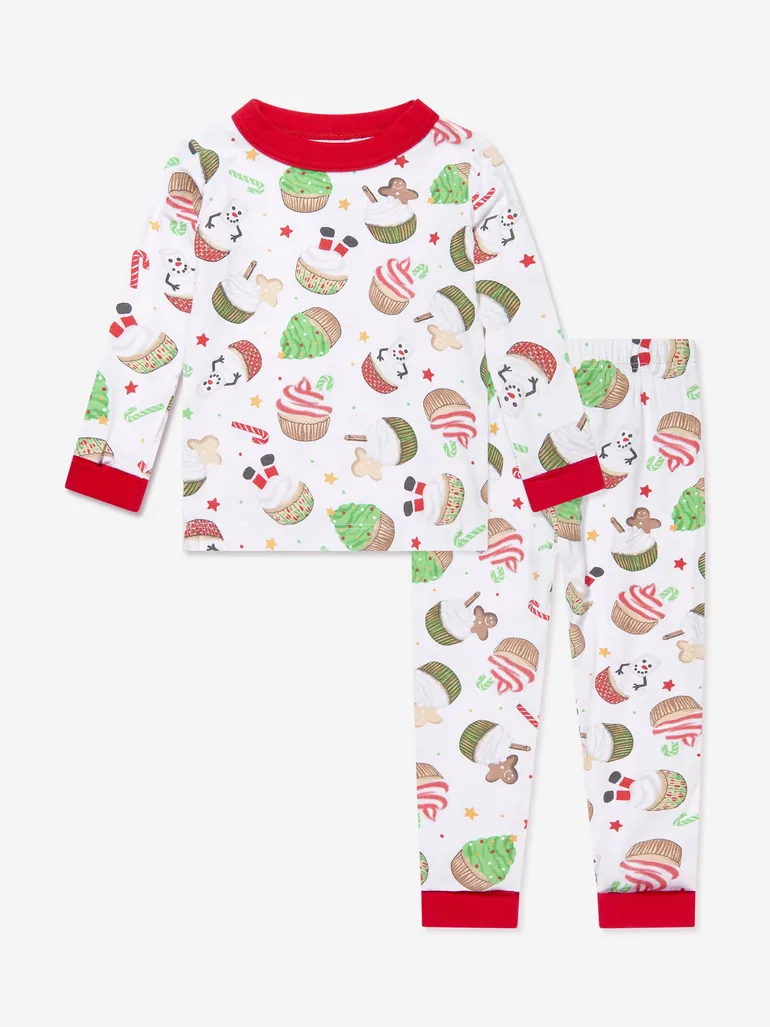 Kids Festive Cupcakes Long Pyjamas in White