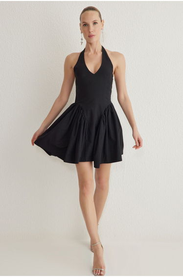 Black A-Line Poplin Woven Dress