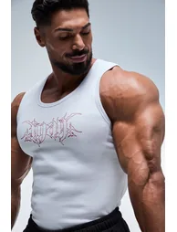 Man Active Muscle Fit Rib Vest - white - 2