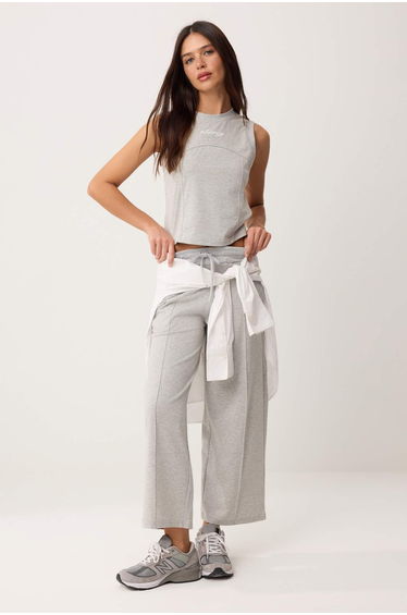 Gray Melange Plain Wide Leg Short Wide Leg Premium Soft Knitted Bottom - Top Set