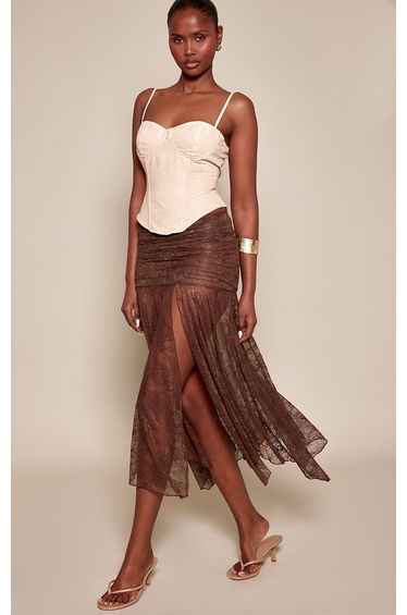 Chocolate Lace Ruched Waist Midaxi Skirt