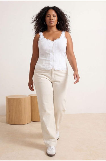 Ecru Lace Detailed Corded Fabric Summer Knitwear Blouse