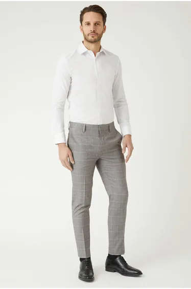 Skinny Fit Grey Fine Check Suit Trousers