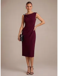 Crepe Sleeveless Sheath Wedding Guest Dress - 4