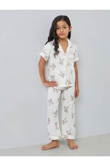 Girls Bunny Print Shirt and Pyjama Set