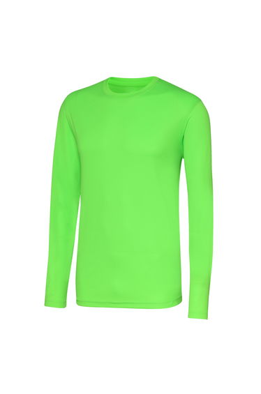 AWDis Just Cool Mens Long Sleeve Cool Sports Performance Plain T-Shirt - Electric Green