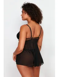 Black High Waist Underwire Babydoll - 4