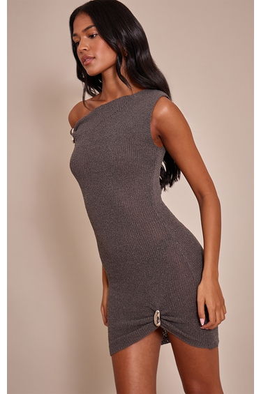 Tall Charcoal Trim Detail Asymmetric Mini Dress