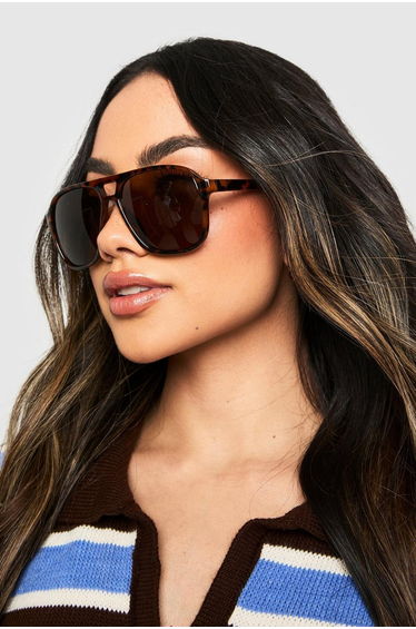 Oversized Retro Aviator Sunglasses - brown