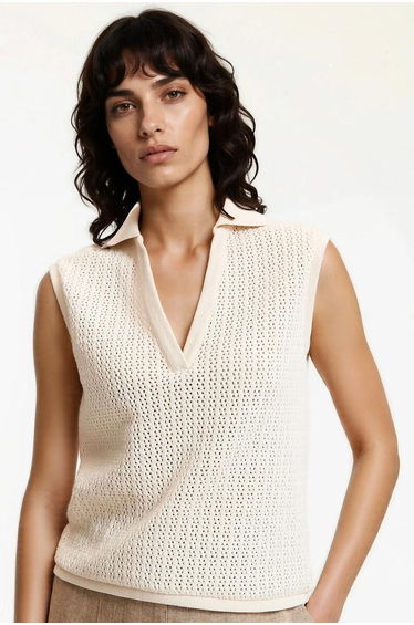 Openwork Knit Sleeveless Polo Jumper/Sweater