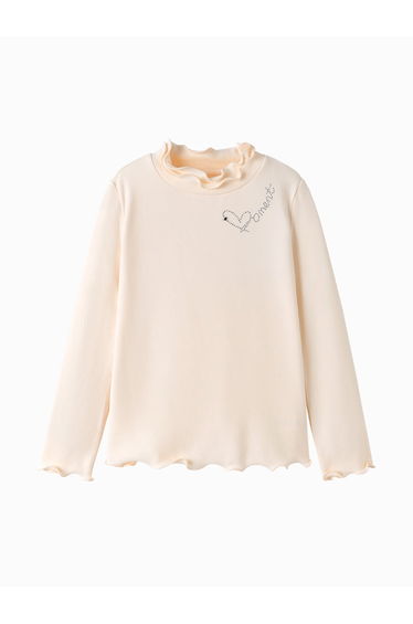 Girls' Long Sleeve Top with Ruffled Neckline