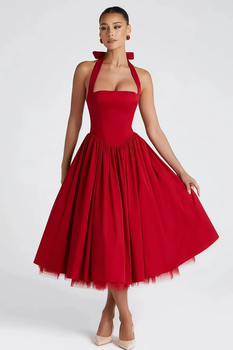flared hem midi dress Lilith Smocked Bodice Flare Midi Dress main image 0