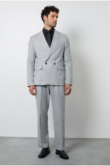 Grey Herringbone Pleated Relaxed Fit Suit Trouser