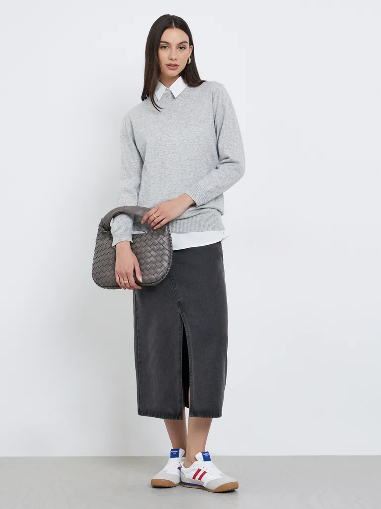 سويتر محبوك بأكمام طويلة - رمادي