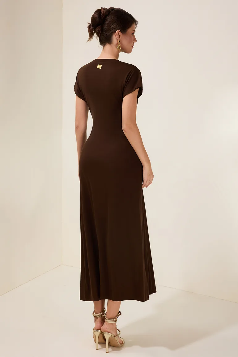 Jersey Gathering Metal Button Dress - 1