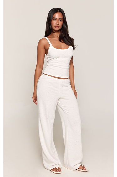 Petite White Speckled Strappy Scoop Longline Tank Top