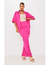 Hot Pink Woven High Waist Split Hem Maxi Skirt