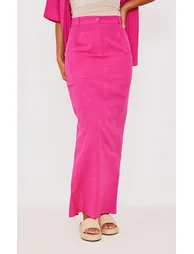 Hot Pink Woven High Waist Split Hem Maxi Skirt - 1