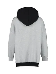 Gray Melange Color Block Wide In-Mould Fleece Knitted Sports Sweatshirt - 4