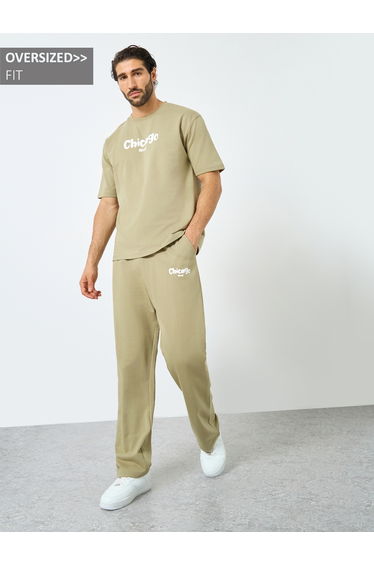 Printed Oversized T-Shirt and Open Hem Joggers Co-Ords