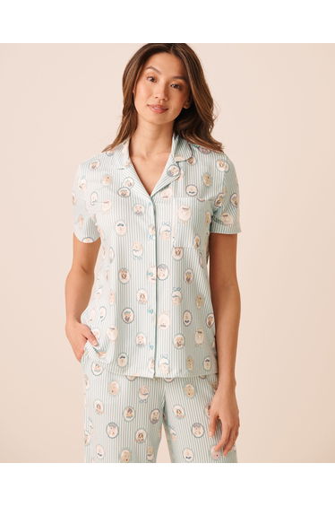 Parisian Dogs Print Super Soft Short Sleeve Button-down Shirt