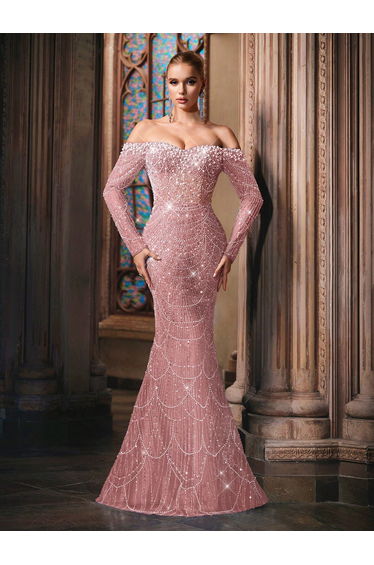 QOQ Off-Shoulder Mermaid Maxi Dress with Long Sleeve