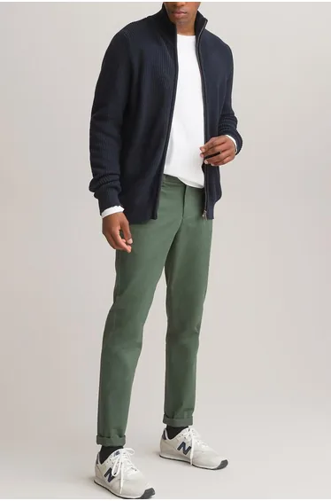 Cotton Zip-Up Cardigan in Fisherman's Rib