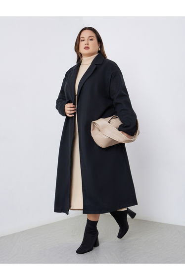 Plus Size Midi Wool Like Belted Coat