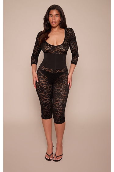 Shape Black Capri Lace Corset Waist Jumpsuit