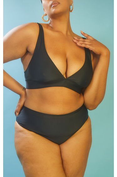 RECYCLED Plus Black Mix & Match High Waist Bikini Bottoms
