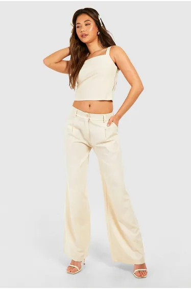 Pinstripe Wide Leg Trousers - sand