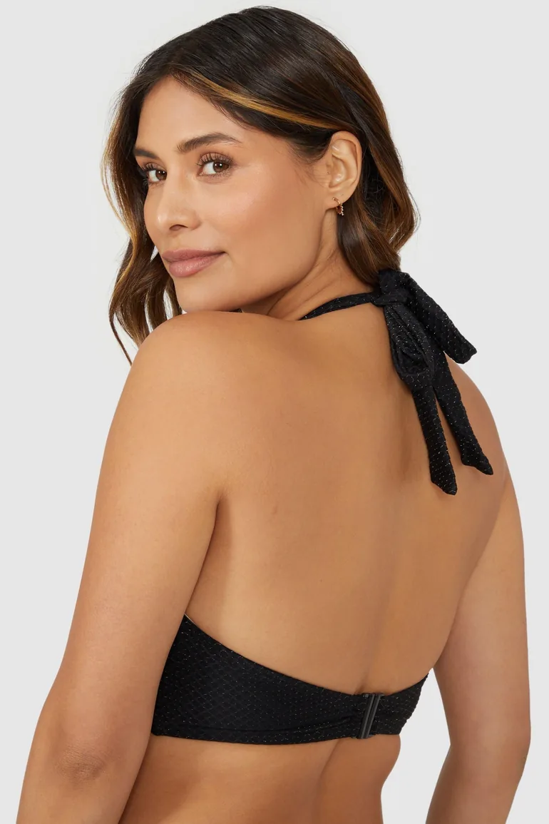 Gorgeous DD+ Gold Sparkle Plunge Non Pad Bikini Top - black - 3