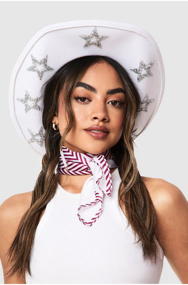 Star Embellished Cowboy Hat - white