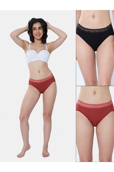Pack of 2 - Lace Detail Waistband Hipster