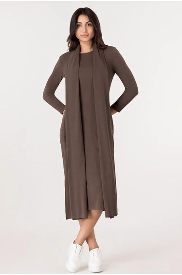 Jersey Dress And Scarf Ensemble - SEASONAL CHOCOLATE