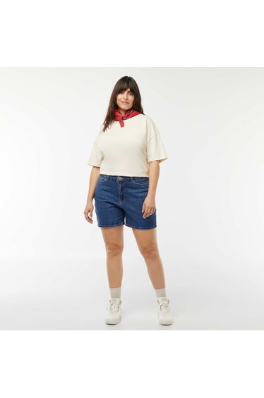 High-waisted denim shorts with 5 pockets BLUE