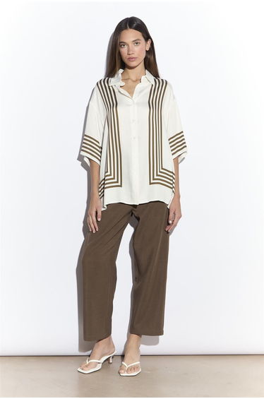 Cream Olive Stripe Short Sleeve Shirt