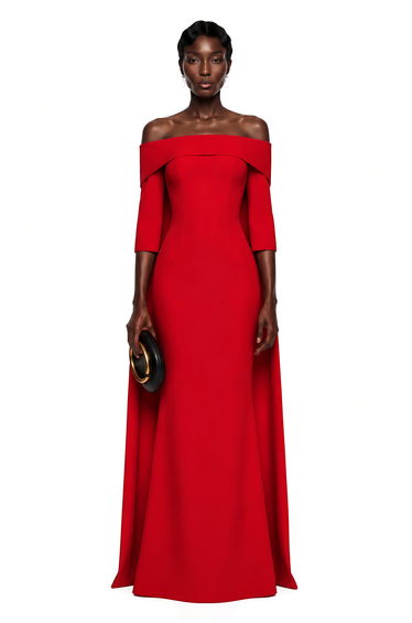 Havva Red Maxi Dress with Cape Sleeves