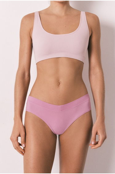 Pink wide ruched Brazilian panty
