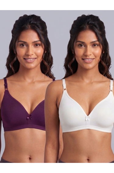 Pack of 2 - Non-Padded Non Wired Cotton Blend T-Shirt Bra