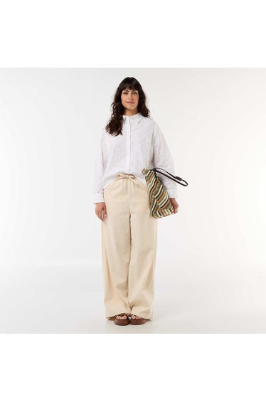 Shirt with Broderie Anglaise and Wavy Details WHITE