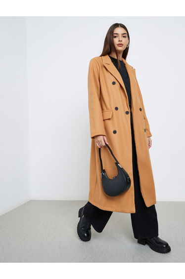 Brown Wool Like Double Breasted Coat