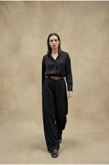 MY FASHION High Waist Pleated Wide Leg Trousers