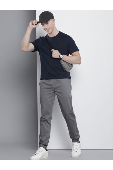Men Grey Slim Fit Solid Joggers