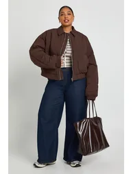 Plus Quilted Bomber Jacket - chocolate